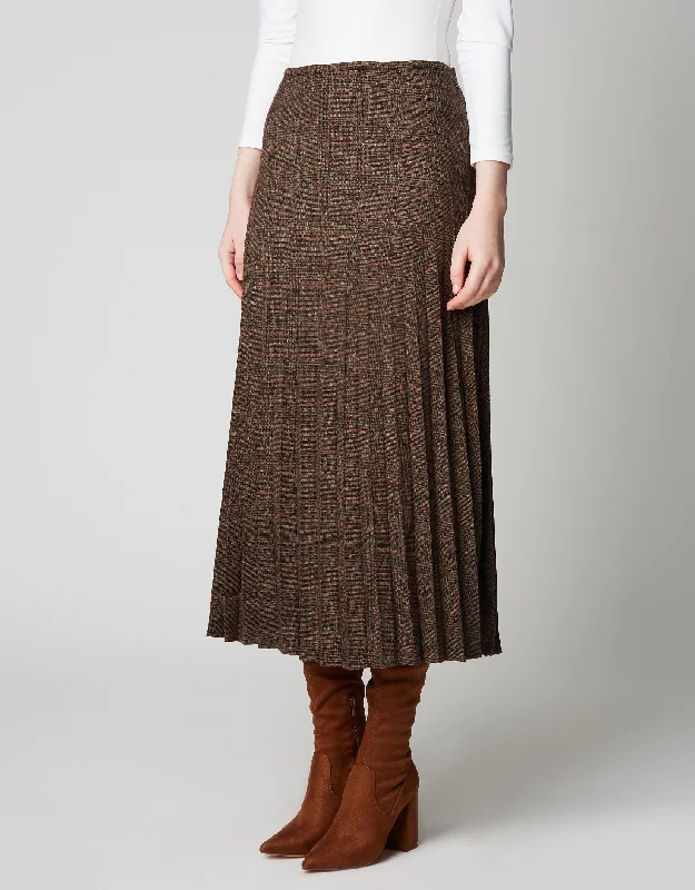 Tie - waist men's robes for a customizable fit33" Unlined Accordian Pleat Woven Skirt Coffee Plaid
