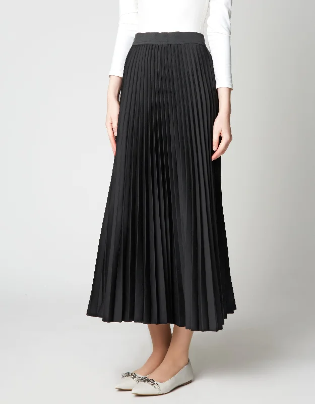 Water - resistant men's robes for post - shower use33" Unlined Elastic Waist Accordian Pleat Skirt Black