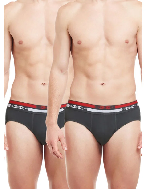 Patterned men's briefs with unique printsBody X Solid Briefs-Pack of 2-BX12B-Dark Grey Melange