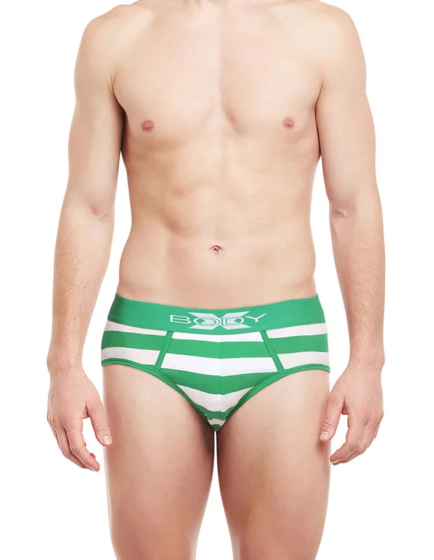 Performance men's briefs for athletesBody X Striped Briefs-BX03B Green-Stripe