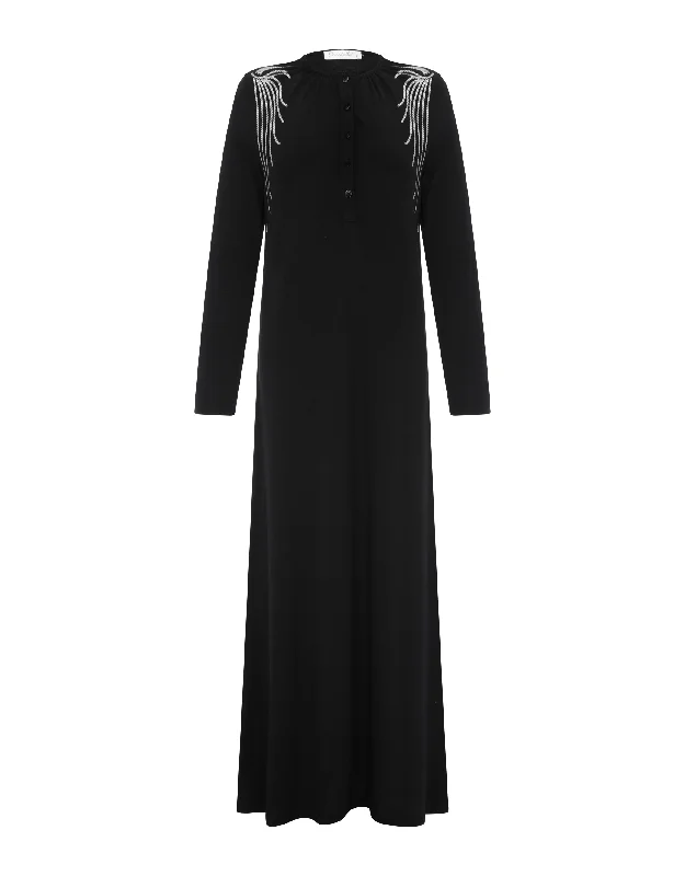 Men's robes with multiple pockets for convenienceButton Front Nightgown with Shoulder Trim Black