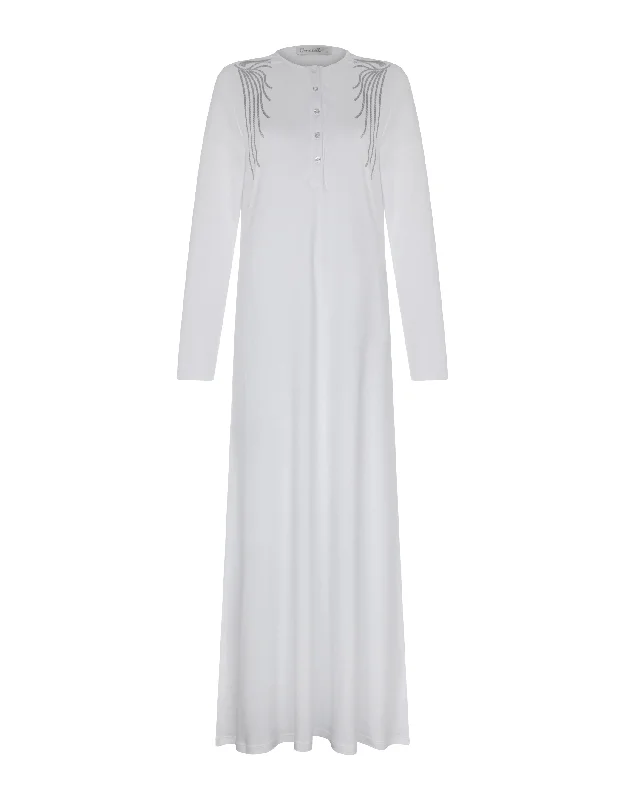 Waffle - weave men's robes for a textured feelButton Front Nightgown with Shoulder Trim White