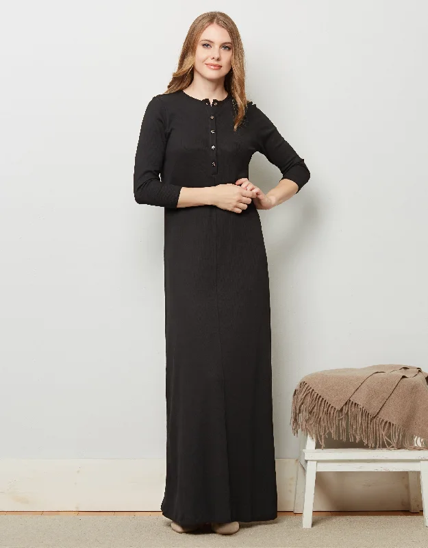 Beach - themed men's robes for a vacation vibeButton Front Ribbed Nightgown Black