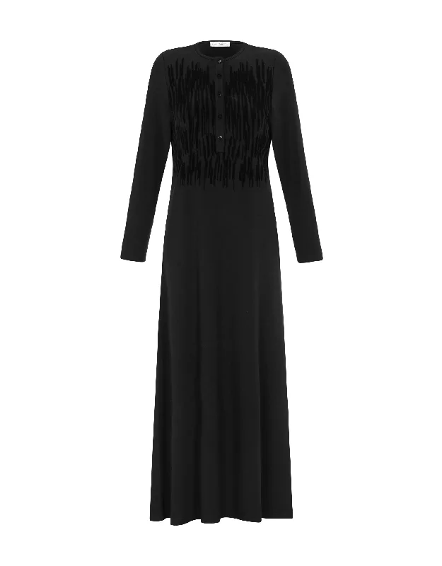 Men's robes made from sustainable materialsButton Nightgown with Vertical Flocking Motif Black