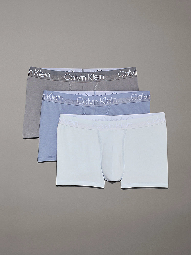 Printed men's trunks with eye - catching motifsCalvin Klein Mens Modern Structure Cotton Trunk 3 Pack - Troposphere, Plein Air, Convoy