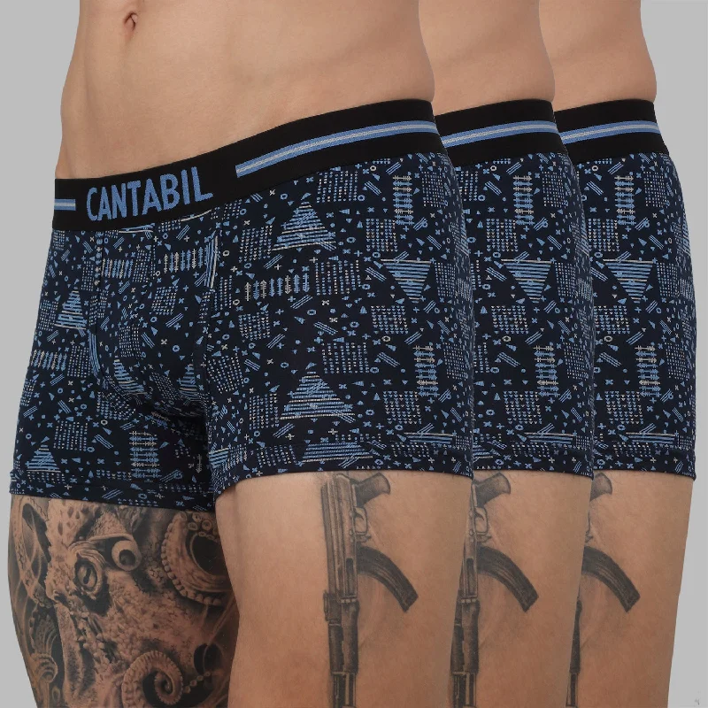 Low - rise men's trunks for a trendy lookMen's Navy Blue Geometric Print Fashion Trunk - 3's Pack