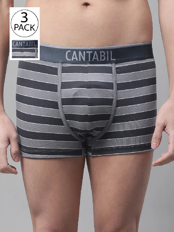 Soft - touch men's trunks for a gentle feelMen's Grey Dark grey White Stripe Fashion Trunk - 3's Pack