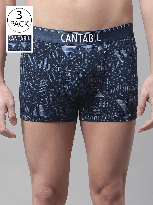 Men's trunks with a wide elastic waistbandMen's Navy Blue Geometric Print Fashion Trunk - 3's Pack