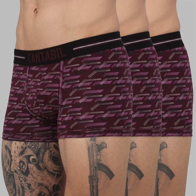 Men's trunks with a wide elastic waistbandMen's Wine Abstract Print Fashion Trunk - 3's Pack