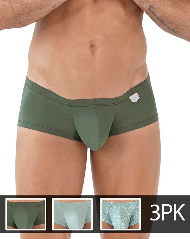 Slim - cut men's trunks for a modern styleClever 229934 3pk Australian Latin Trunks Olive Green-dark Green-green