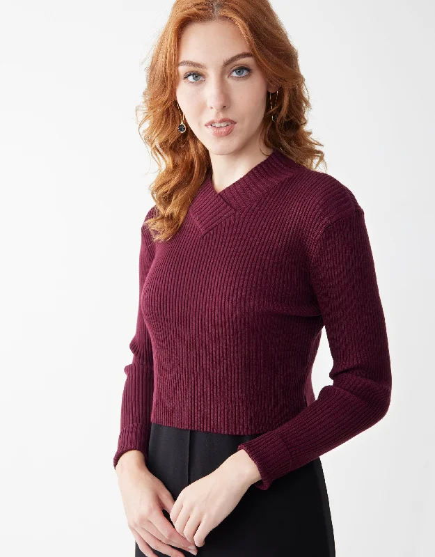 Tag - less men's thongs to prevent irritationCropped Rib Vneck Sweater Wine