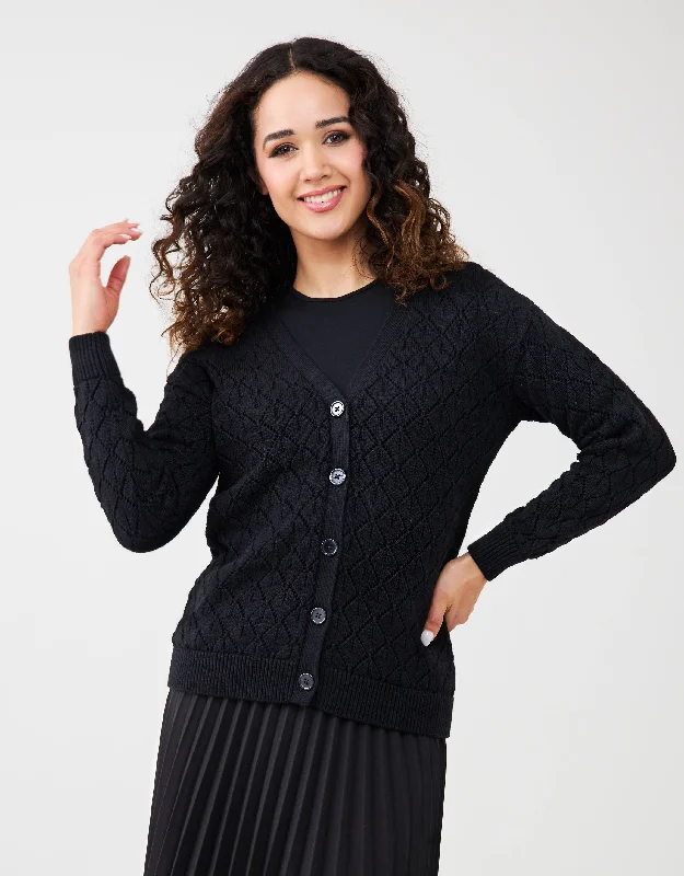 Short - style men's robes for a modern lookDiamond Pattern Knit Button Cardigan Black
