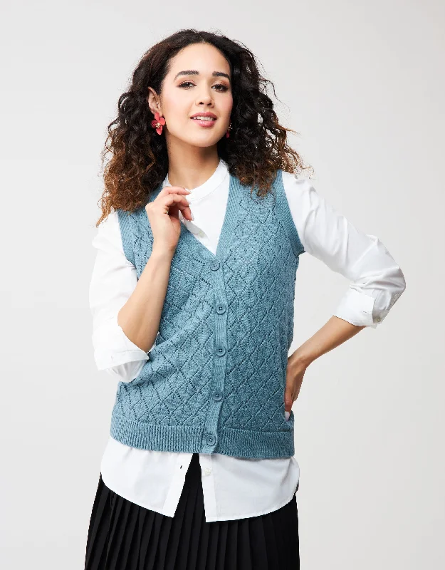 Men's robes with a satin trim for added sophisticationDiamond Pattern Knit Button Vest Sage