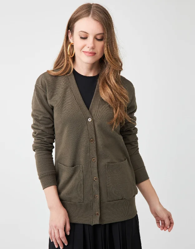Men's robes with a hidden button closureFrench Terry Long Button Cardigan with Pockets