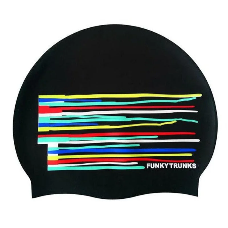 Patterned men's trunks, like camo or dotsFunky Trunks Silicone Swim Cap | Drip Funk