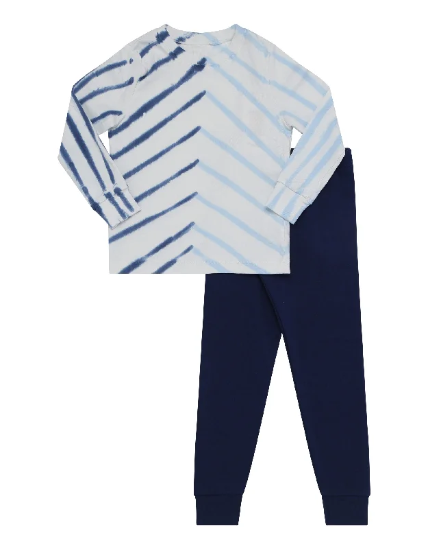 Men's robes with multiple pockets for convenienceKids Pima Cotton Chevron Strokes Pajamas Legging Playwear Set Blue