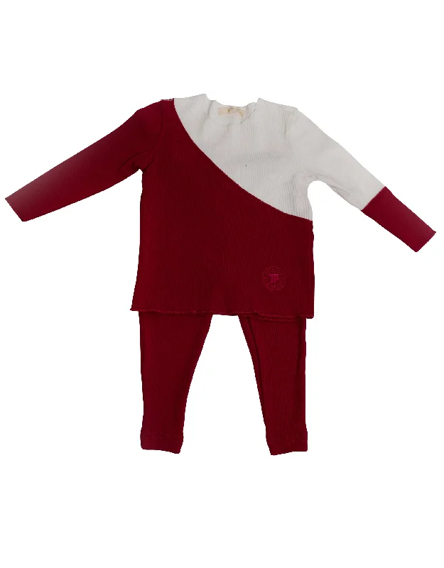 Waffle - weave men's robes for a textured feelKids Pima Cotton Colorblock Legging Playwear Set Burgundy