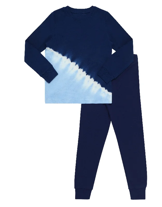 Beach - themed men's robes for a vacation vibeKids Pima Cotton Diagonal Tie Dye Pajamas Legging Playwear Set Blue