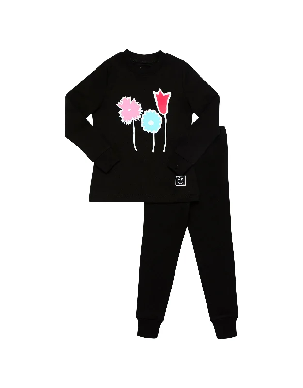 Beach - themed men's robes for a vacation vibeKids Pima Cotton Flower Buddies Pajamas Legging Playwear Set Black
