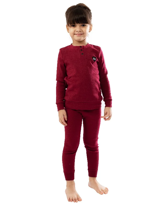 Tie - waist men's robes for a customizable fitKids Pima Cotton Googly Button Top Legging Playwear Set Burgundy