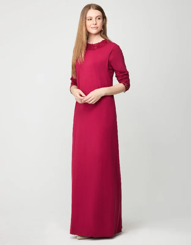 Hooded men's robes for extra warmth and comfortLace Trimmed Pull On Layered Nursing Nightgown Berry