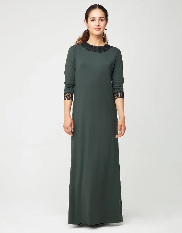 Tie - waist men's robes for a customizable fitLace Trimmed Pull On Layered Nursing Nightgown Hunter