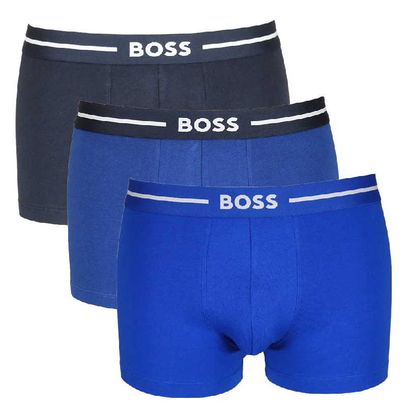 Patterned men's trunks, like camo or dotsBOSS Men's Bold 3 Pack Trunks - Blue/Navy