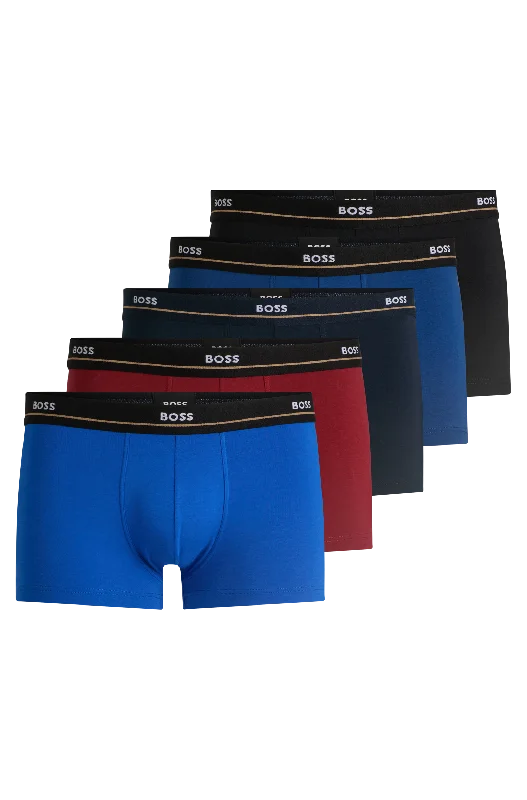 Low - rise men's trunks for a trendy lookBOSS Men's Essential 5 Pack Trunks - Black/Blue/Red
