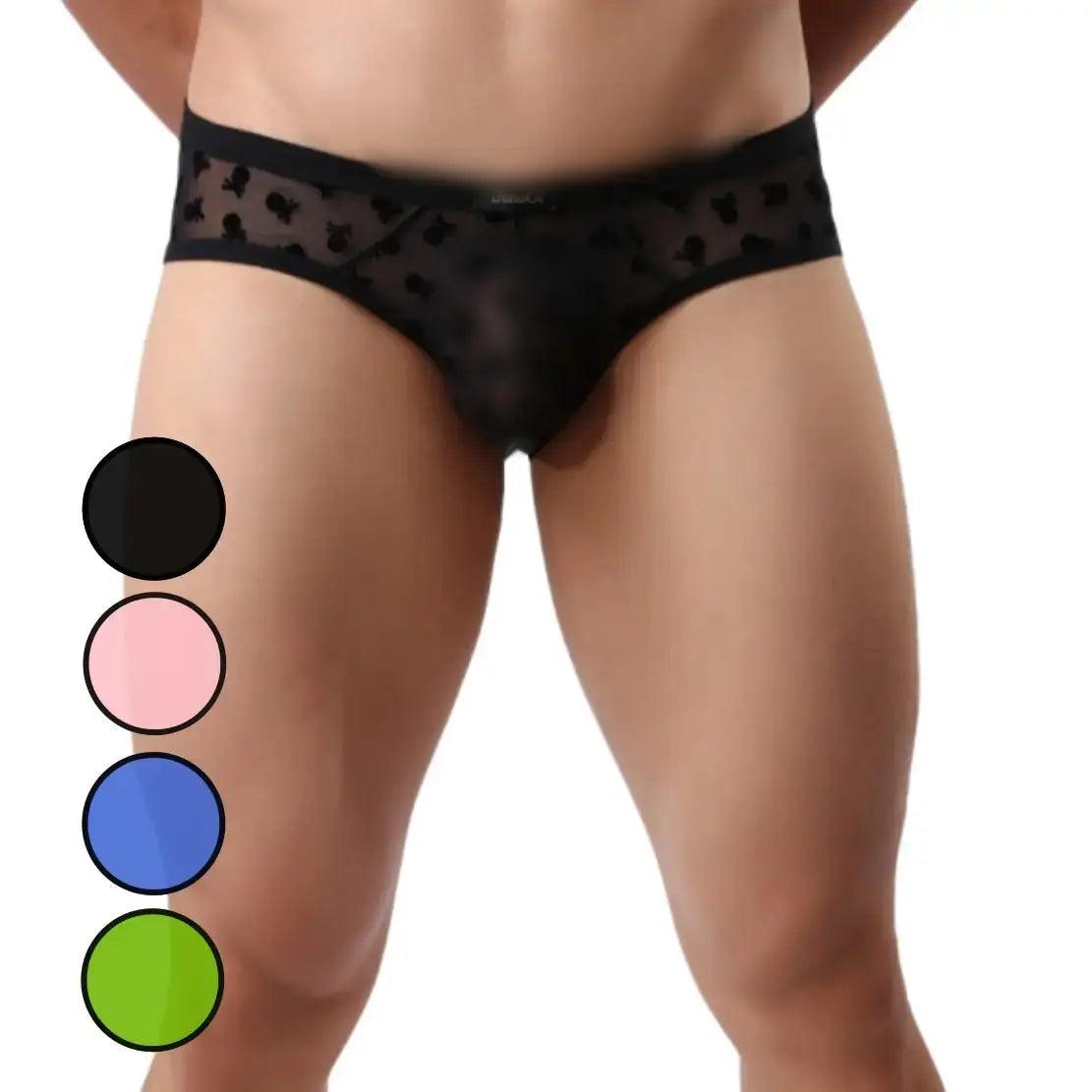Men's briefs with a supportive pouch designDomiGe Men's Lace Briefs Nylon Mesh Underwear Mid-Rise Lingerie