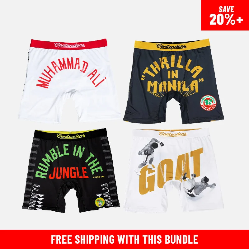 Patterned men's boxer briefs, such as stripes or checksMUHAMMAD ALI 4 PACK BRIEF