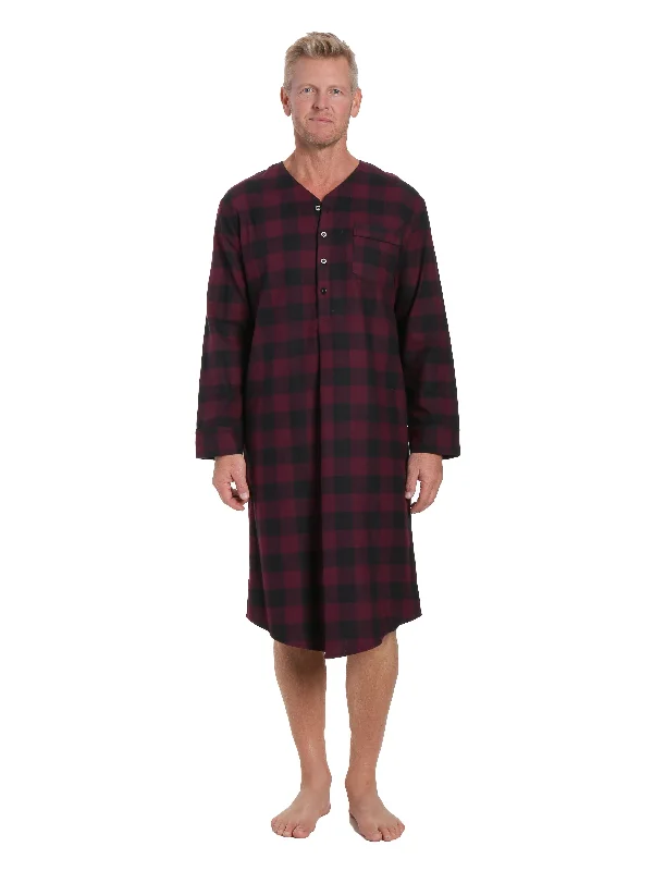 Luxury men's silk robes for a spa - like experienceMens 100% Cotton Flannel Nightshirt - Gingham Fig/Black