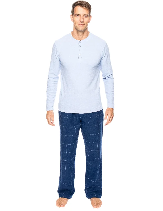Beach - themed men's robes for a vacation vibeMens Premium 100% Cotton Flannel Lounge Set - Windowpane Checks Dark Blue