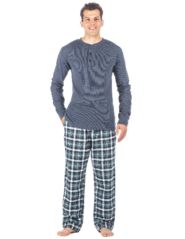 Men's robes with multiple pockets for convenienceMens Premium 100% Cotton Flannel Lounge Set - Plaid Blue/Aqua