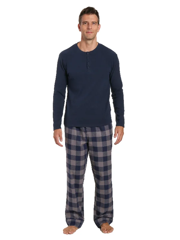 Jacquard - patterned men's robes for a stylish appearanceMens Premium 100% Cotton Flannel Lounge Set - Gingham Checks - Charcoal-Navy