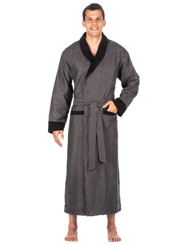 Luxury men's silk robes for a spa - like experienceMen's Premium 100% Cotton Flannel Fleece Lined Robe - Dark Grey