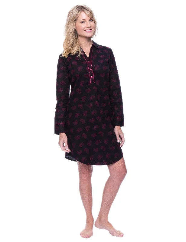 Long - length men's robes for full - body coverageNoble Mount Womens Premium 100% Cotton Flannel Long Sleeve Sleep Shirt - Hearts Black/Red Long - length men's robes for full - body coverageNoble Mount Womens Premium 100% Cotton Flannel Long Sleeve Sleep Shirt - Hearts Black/Red