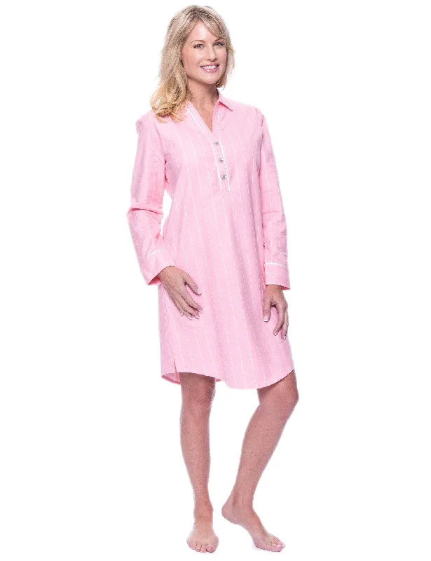 Short - style men's robes for a modern lookNoble Mount Womens Premium 100% Cotton Flannel Long Sleeve Sleep Shirt - Stripes Pink Short - style men's robes for a modern lookNoble Mount Womens Premium 100% Cotton Flannel Long Sleeve Sleep Shirt - Stripes Pink