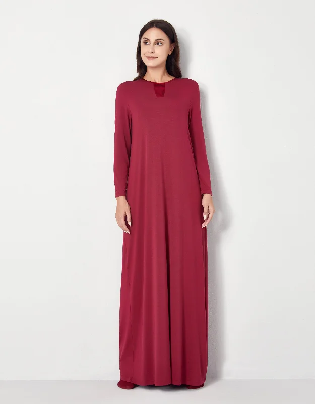 Tie - waist men's robes for a customizable fitPull On Nightgown with Tonal Satin Trim Cranberry