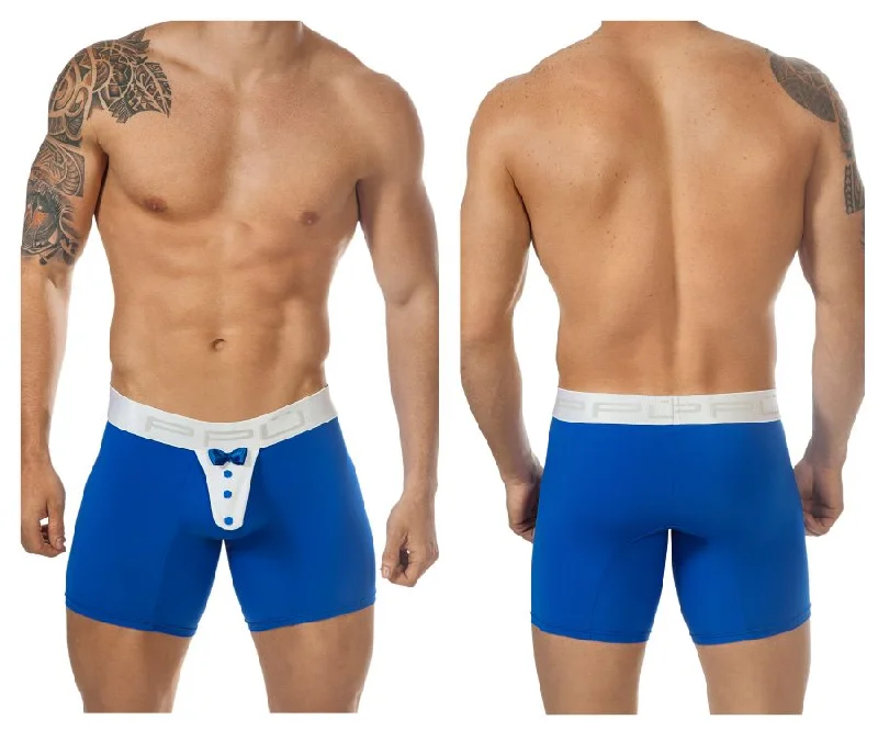 Anti - odor men's boxer briefs for long - lasting freshnessPPU 1325 Tuxedo Boxer Briefs Color Blue