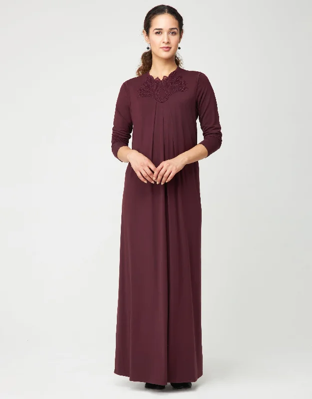 Jacquard - patterned men's robes for a stylish appearancePull On Layered Nursing Nightgown with Lotus Lace Trim Plum