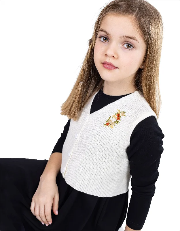 Loungewear - style men's robes for casual daysRib Knit Button Vest with Front Floral Embroidery for Kids Ivory
