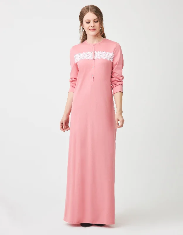 Men's robes with multiple pockets for convenienceRosch Button Front Nightgown with Lace Peach