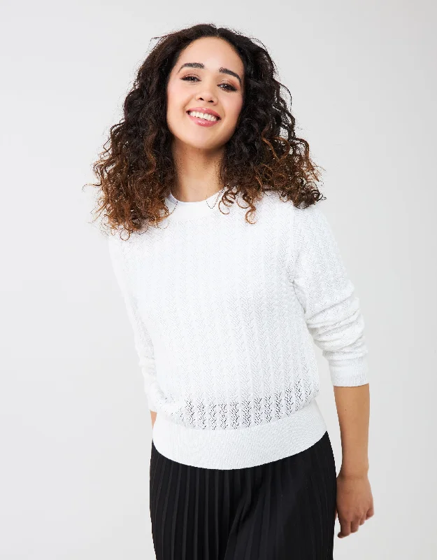 Men's robes made from sustainable materialsShell Pattern Knit Crewneck Sweater White