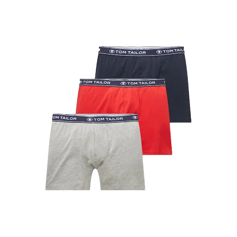 Solid - color men's trunks in various shadesTom Tailor Long Trunks 3 Pack - Red / Grey / Navy