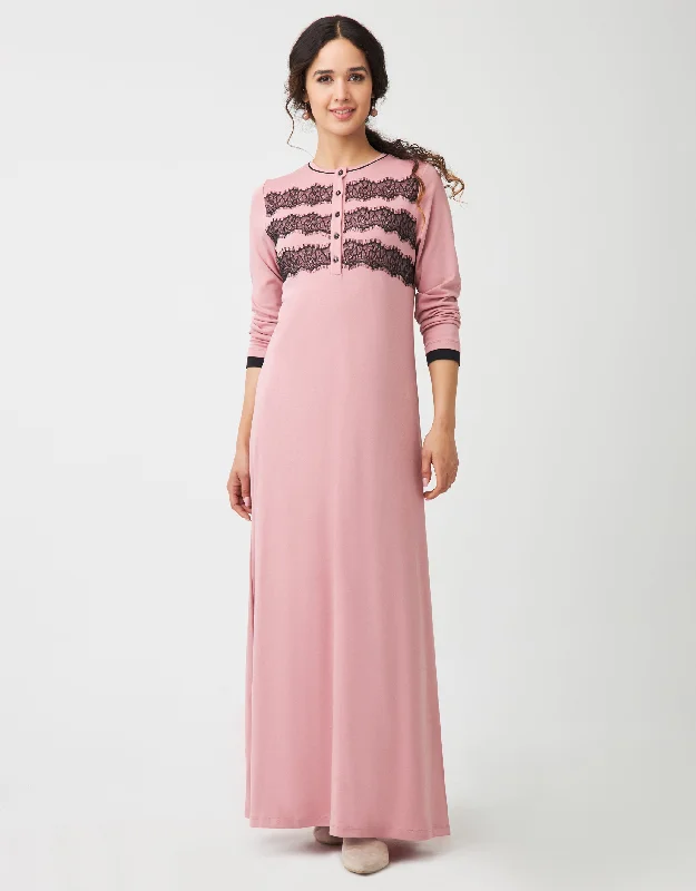 Water - resistant men's robes for post - shower useTriple Lace Button Front Nightgown Pink Black
