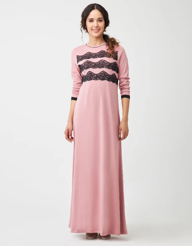 Cotton men's robes with a classic shawl collarTriple Lace Pull On Nightgown Pink Black