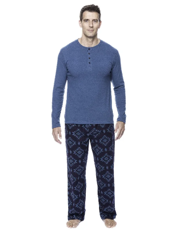 Men's robes with multiple pockets for convenienceMen's 100% Cotton Flannel Lounge Set - Aztec Navy/Teal