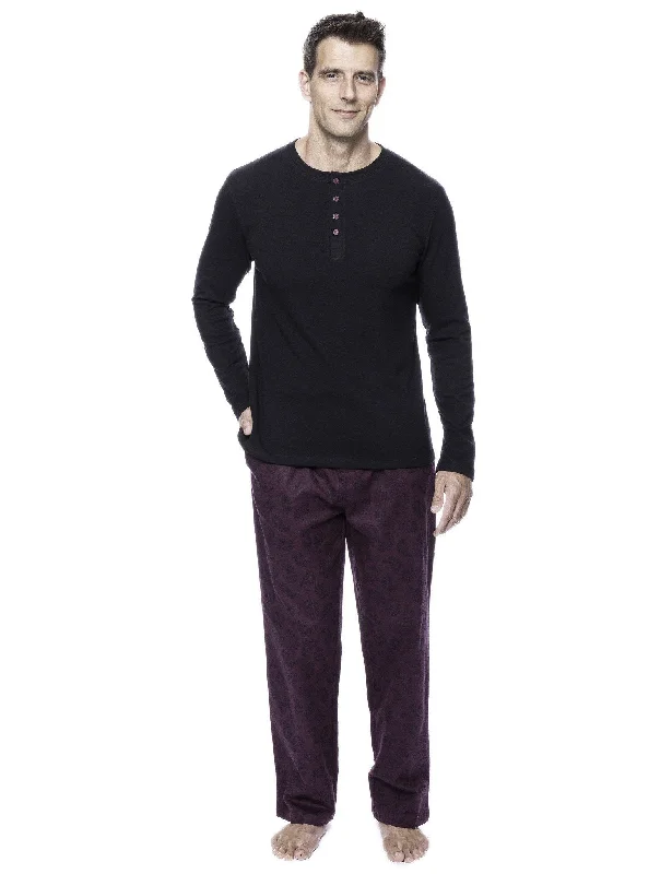 Tie - waist men's robes for a customizable fitMen's 100% Cotton Flannel Lounge Set - Paisley Fig/Black