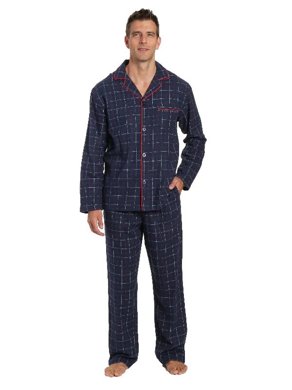 Fleece men's robes for cozy winter nights at homeMen's 100% Cotton Flannel Pajama Set - Plaid Navy-Multi