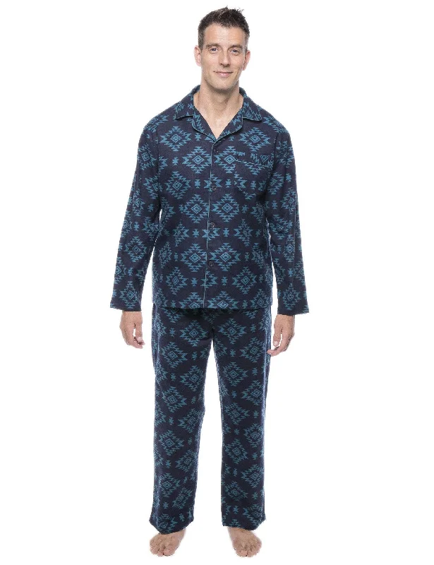 Embroidered men's robes for a touch of eleganceMen's 100% Cotton Flannel Pajama Set - Aztec Navy/Teal